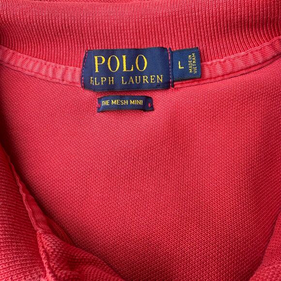 Polo Ralph Lauren Mesh Mini Shirt Dress Sz L Red Button Collar Preppy Heritage - Picture 8 of 11